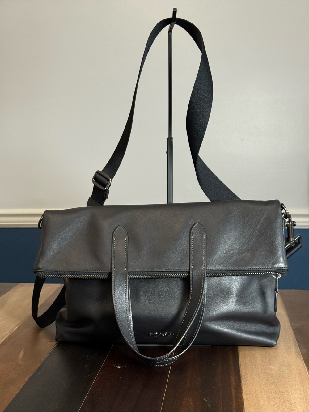 Coach Graham Foldover Tote Black Leather Crossbody Messenger Bag F50712 - Picture 12 of 12